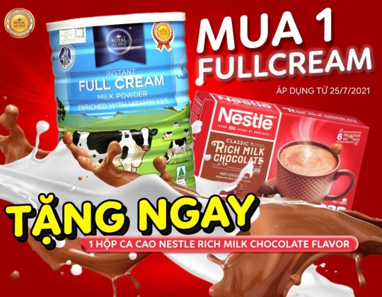Ưu đãi siêu hấp dẫn từ Sữa Hoàng Gia Úc - Mua 1 lon Full Cream tặng ngay 1 hộp bột Cacao Nestlé cực bổ dưỡng