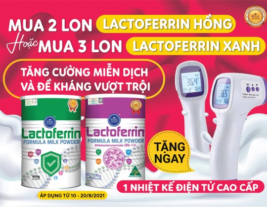 Ưu đãi cực hot trong tháng 8: Mua 2 lon Lactoferrin hồng hoặc 3 lon Lactoferrin xanh tặng ngay 1 nhiệt kế điện tử cao cấp
