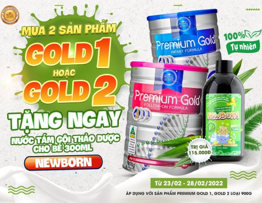 Khuyến mại: Mua liền tay hai sữa Hoàng Gia Úc Gold 1 hoặc Gold 2 tặng ngay một nước tắm NewBorn 300ml