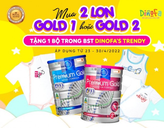 Tặng ngay 1 bộ Dinofa's Trendy cho bé khi mua 2 lon sữa Gold 1 hoặc Gold 2