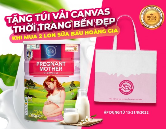 Tặng ngay 1 túi vải Canvas thời trang cao cấp khi mua 2 lon sữa bầu Hoàng Gia Úc